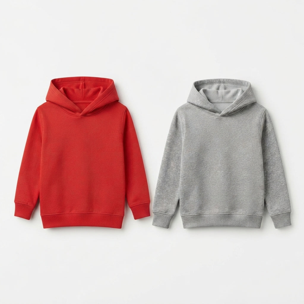Pack Of 2 Hoodies Red & Grey Kids Ultimate Winter Fleece Pullover Hoodies