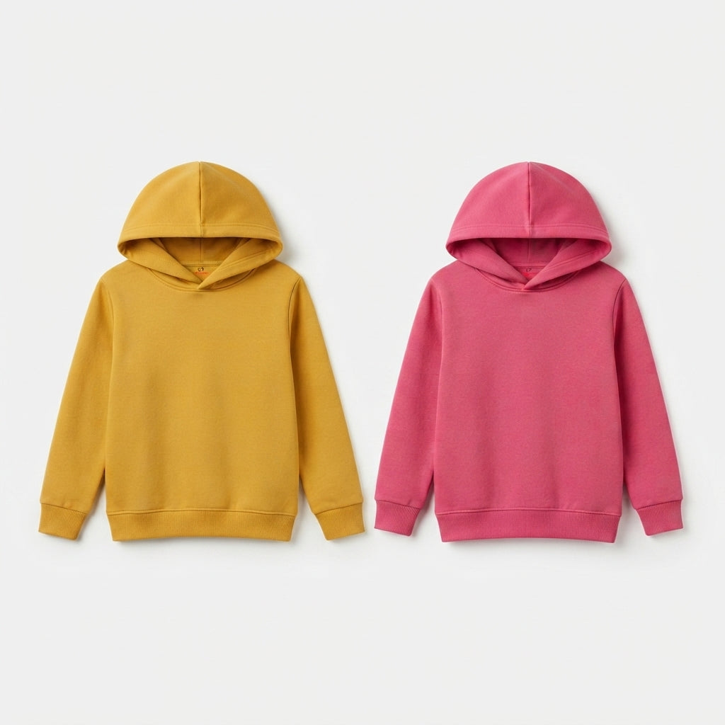 Pack Of 2 Hoodies Yellow & Pink Kids Ultimate Winter Fleece Pullover Hoodies