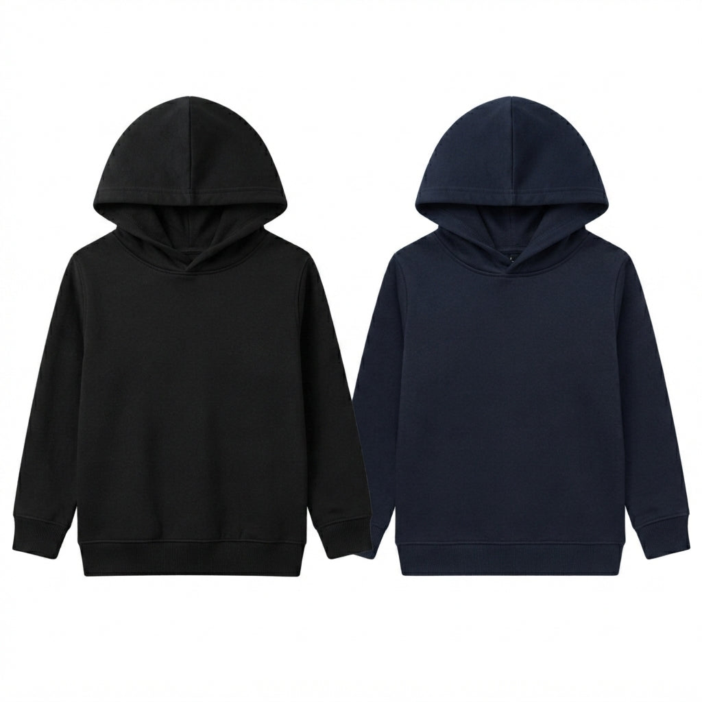 Pack Of 2 Hoodies Navy & Black Kids Ultimate Winter Fleece Pullover Hoodies