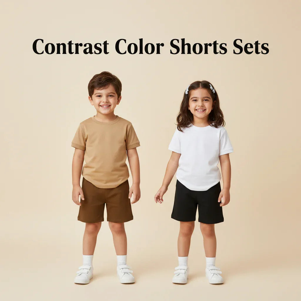 20+ Contrast Color Plain Shorts Set | Mini Minors Kintrends
