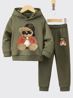 Cute Sitting Bear Fleece Hoodie Tracksuit - Kin Trends