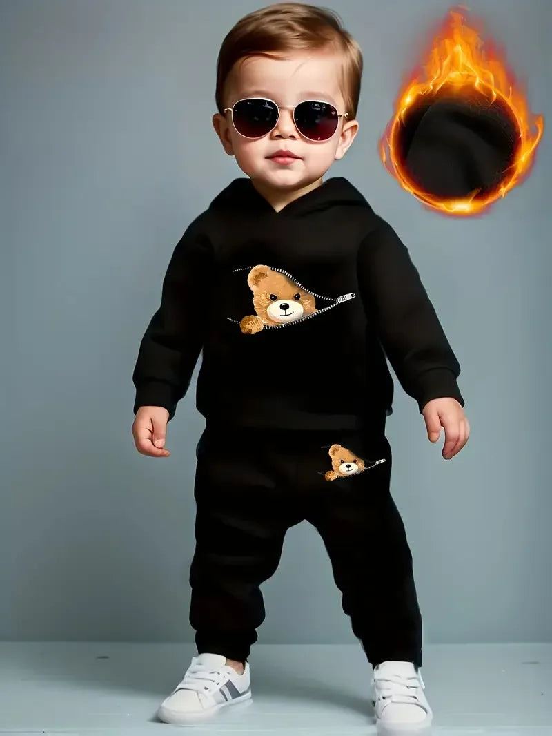 Shy Bear Fleece Hoodie Tracksuit - Kin Trends